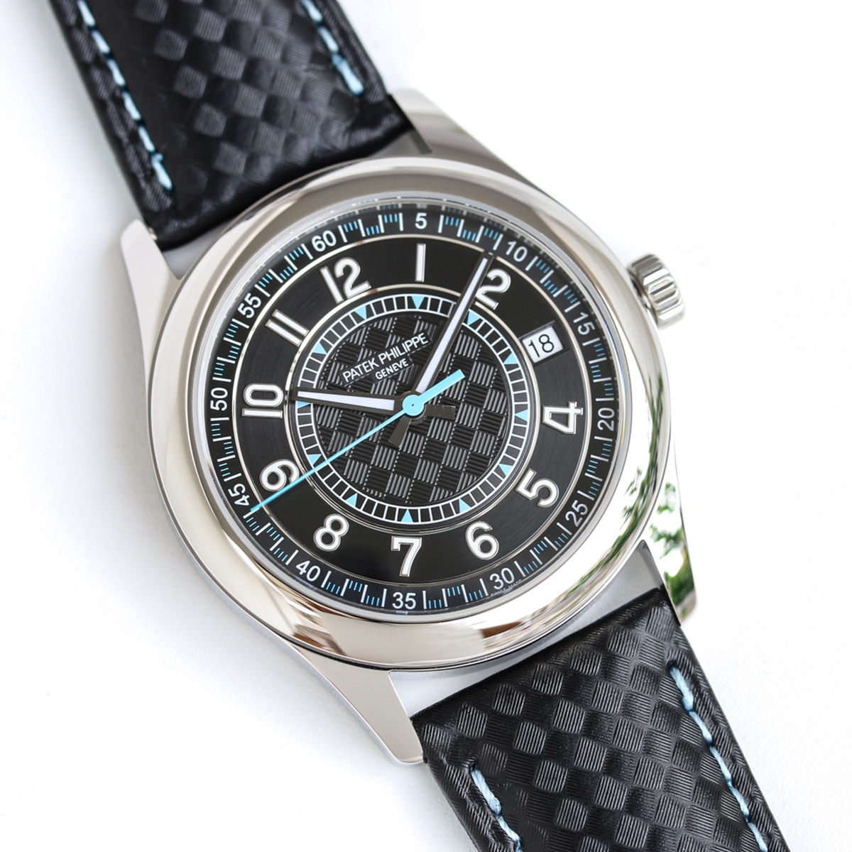 Calatrava 6007G-001 Sky Blue Black Dial in White Gold